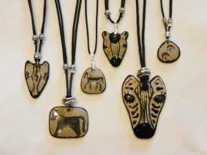 Handmade stoneware clay Horses and zebra pendants on adjustable cord necklaces