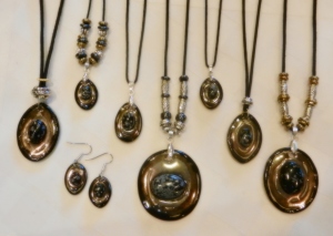 Elena Calderon, handmade, handpainted, ceramic, clay, stoneware, one of a kind, original, designer pendant, adjustable cotton cord necklace