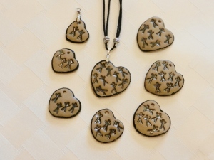 Elena Calderon, handmade, handpainted, ceramic, clay, stoneware, original, one-of-a-kind, pendants on adjustable cotton cords